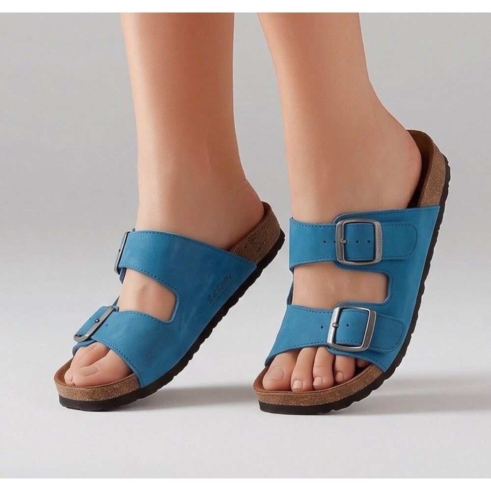 Cliffs by White Mountain Women’s 7.5 Turquoise Blue Double Buckle Slide Sandals